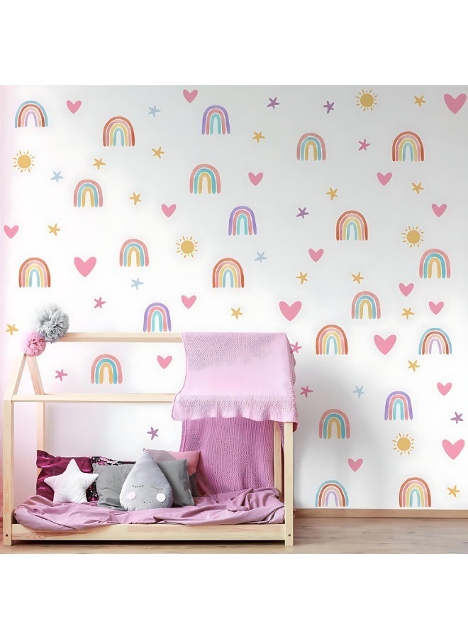 ALMiHomi Rainbow Wall Decor Stickers – 4 Sheets 82pcs Removable Vinyl Decals for Kids – Watercolor Rainbow, Hearts, Stars, and Sun – Cute Peel & Stick Decorations for Girls Bedroom, Nursery, Playroom - Image 3